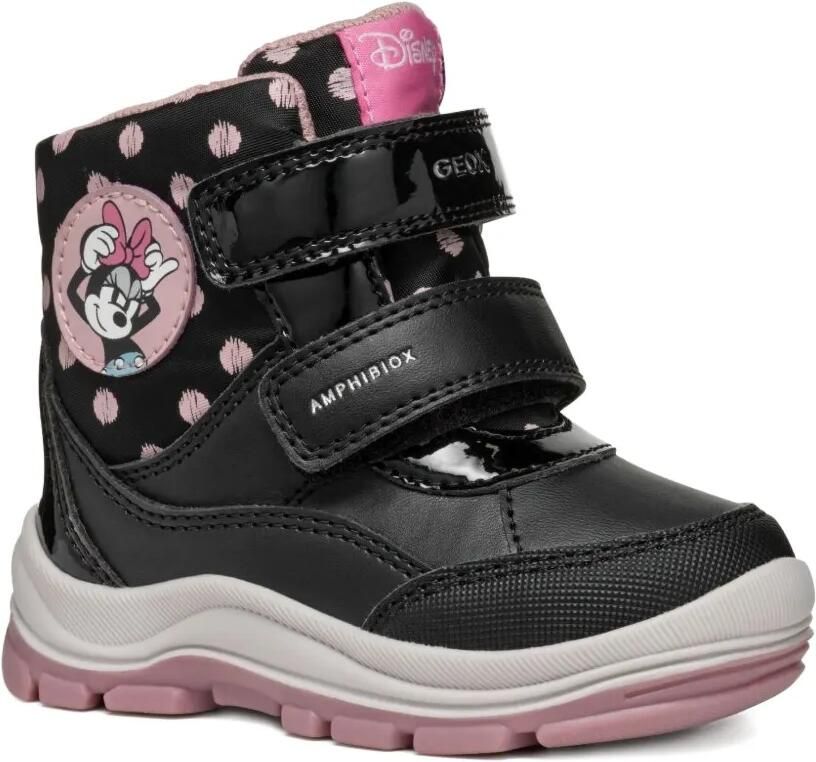 Geox Kids Enkellaarzen met stippen en klittenband Zwart