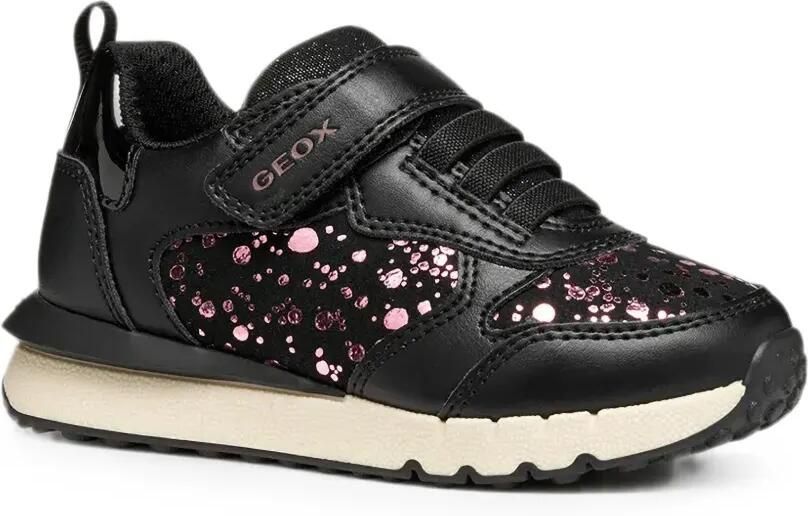 Geox Kids Fastics sneakers met metallic-print en klittenband Zwart