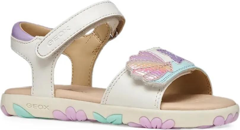 Geox Kids Haiti sandalen met open neus en klittenband en zeepatroon Wit