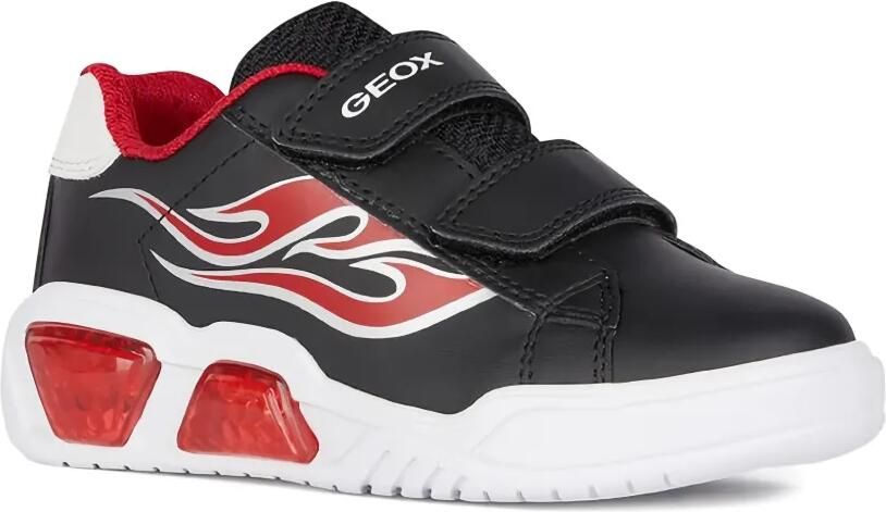 Geox Kids Illuminus sneakers met dubbel bandje en vlam detail Zwart