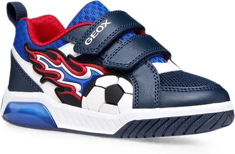Geox Kids Inek sneakers met klittenband en voetbal-patch Blauw