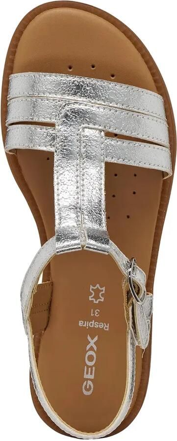 Geox Kids Karly metallic sandalen met T-bandje Zilver - Foto 4