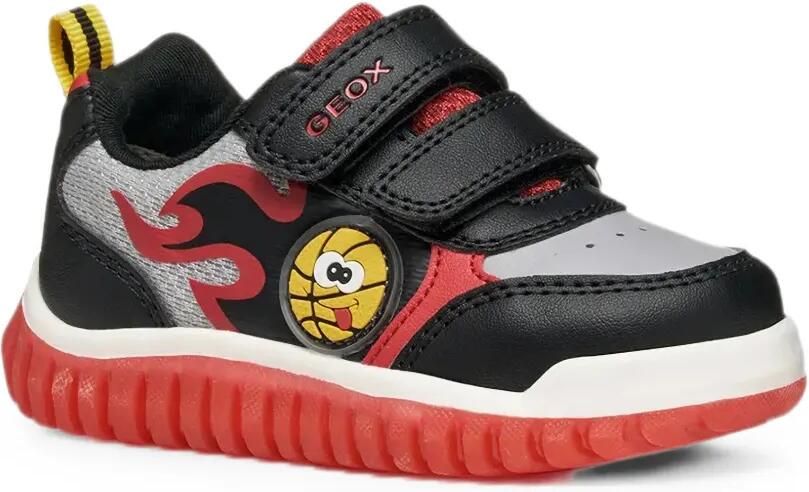Geox Kids Lightyloo sneakers met klittenband en vlam print Zwart