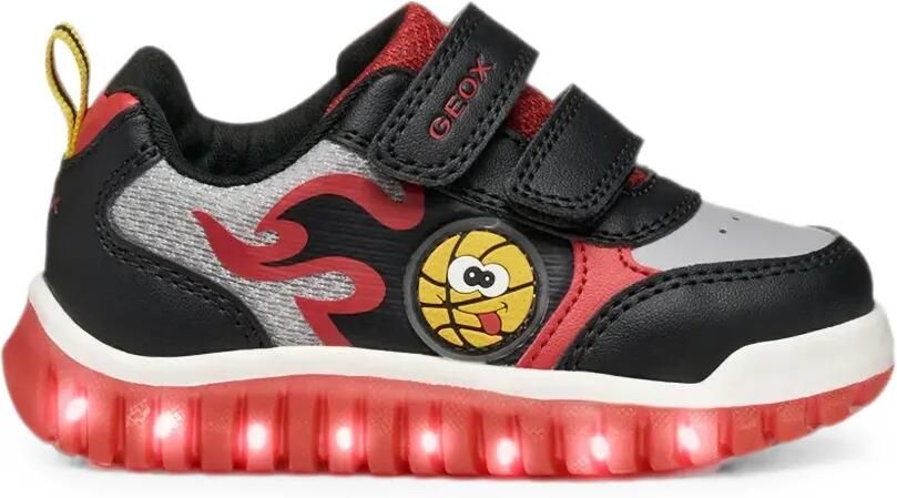Geox Kids Lightyloo sneakers met klittenband en vlam print Zwart - Foto 4