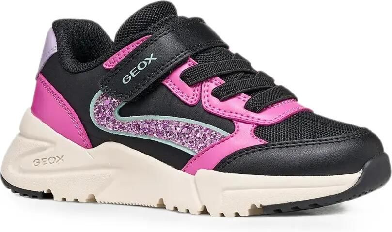 Geox Kids Loftus sneakers met klittenband en glitters vlakken Zwart