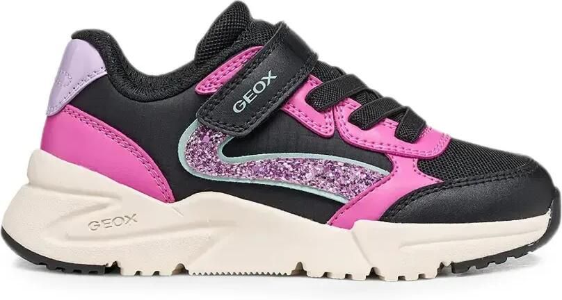Geox Kids Loftus sneakers met klittenband en glitters vlakken Zwart - Foto 5