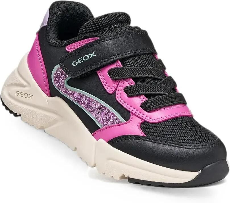 Geox Kids Loftus sneakers met klittenband en glitters vlakken Zwart - Foto 2