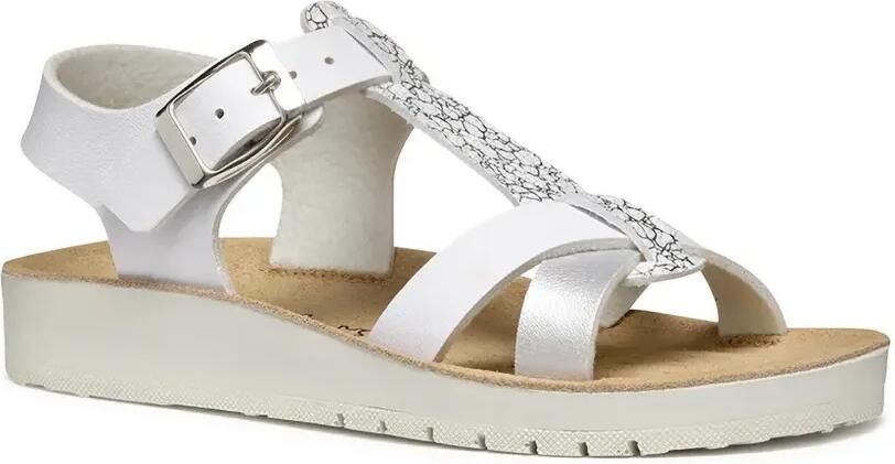 Geox Kids Metallic sandalen met gespsluiting Wit