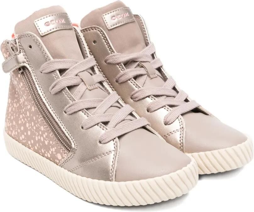 Geox Kids Mirrorless high-top sneakers met glitter en ritssluiting Beige