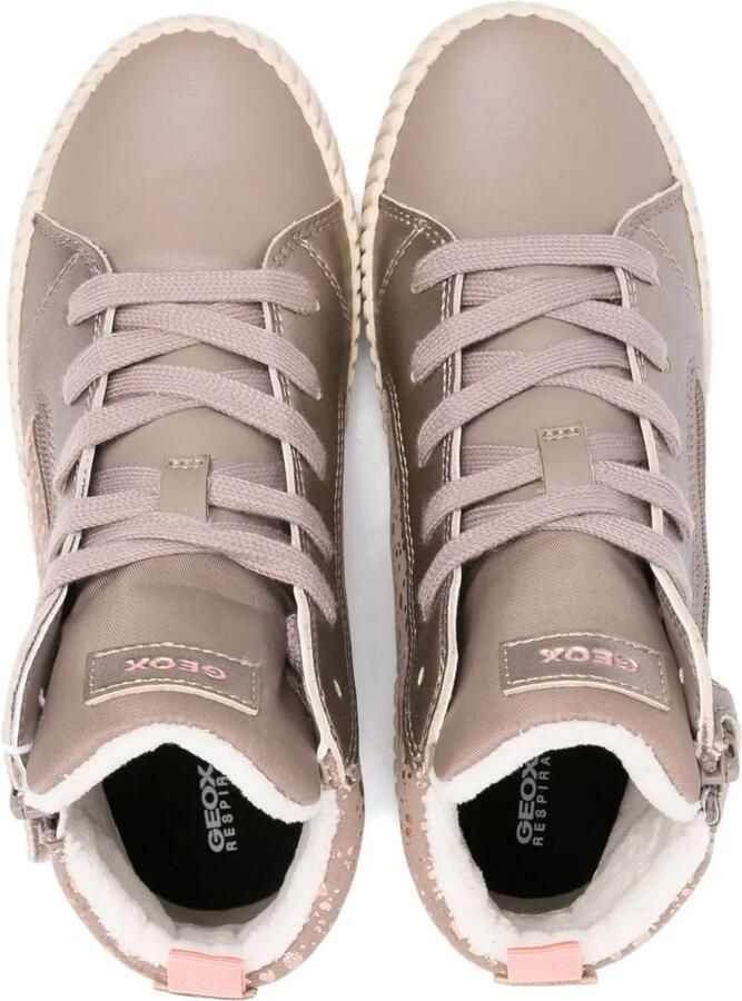Geox Kids Mirrorless high-top sneakers met glitter en ritssluiting Beige - Foto 2