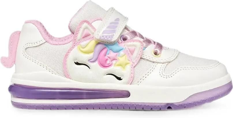 Geox Kids Sketlite sneakers met klittenband en eenhoornpatch Wit