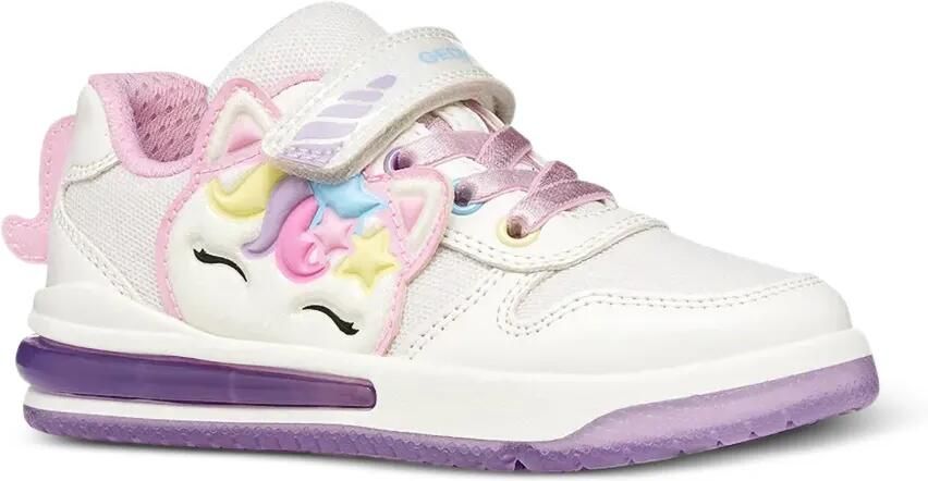 Geox Kids Sketlite sneakers met klittenband en eenhoornpatch Wit - Foto 4
