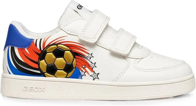 Geox Kids Sneakers met klittenband en voetbalprint Wit