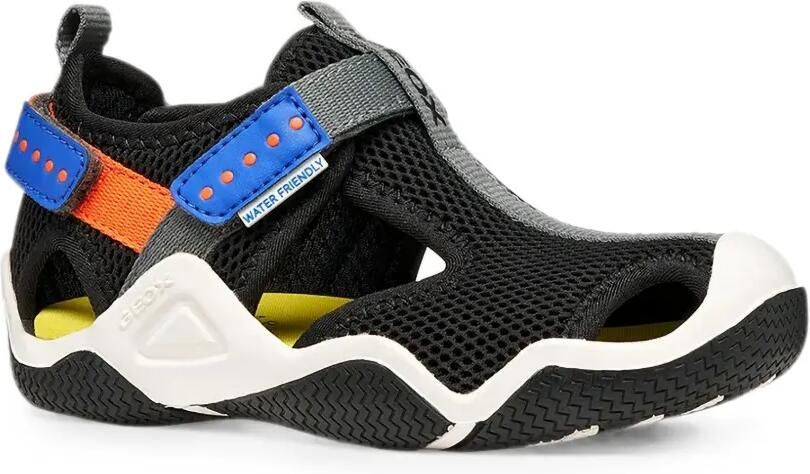 Geox Kids Wader sandalen met mesh vlakken Zwart