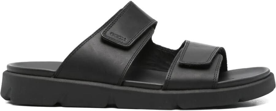 Geox Leren slippers met dubbele bandjes Zwart