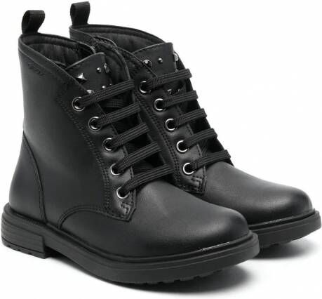 Geox Kids Leren veterlaarzen Zwart