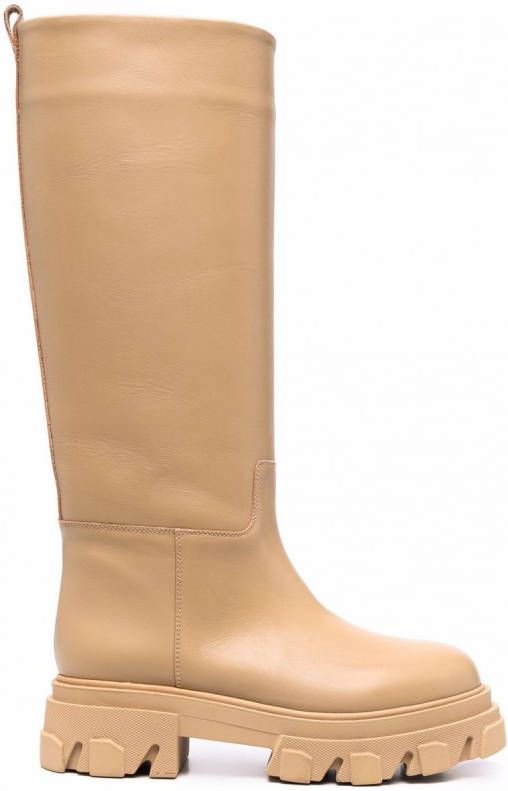 GIABORGHINI Enkellaarzen met geribbelde zool Beige