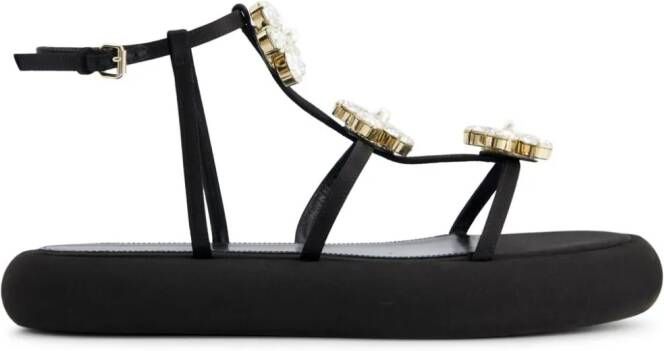 Giambattista Valli Sandalen met bloemapplicatie en plateauzool Zwart