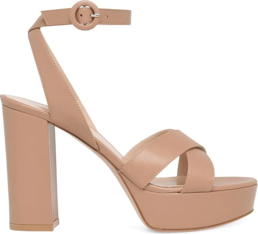 Gianvito Rossi 105 mm SABRINA sandalen met plateauzool hak en gekruiste bandjes Beige
