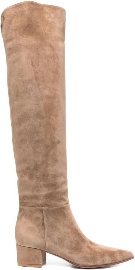 Gianvito Rossi 40 mm leren knielaarzen met puntige neus Beige