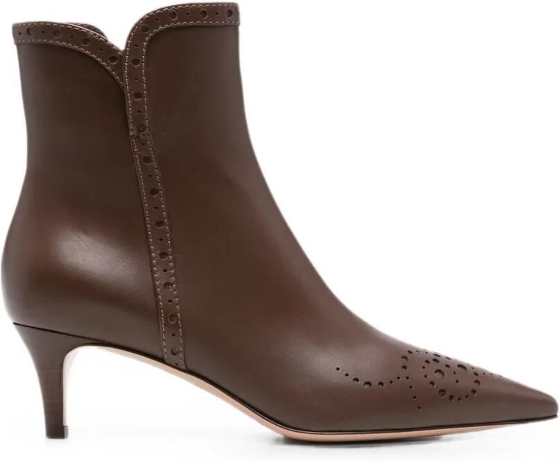 Gianvito Rossi Enkellaarzen met puntige neus en brogue-detail Bruin