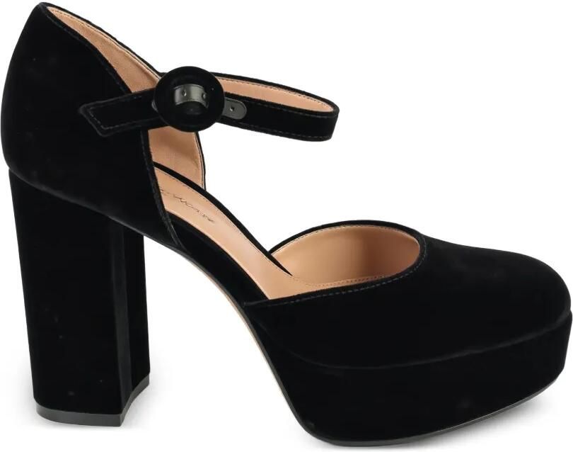 Gianvito Rossi Fluwelen Mary Janes met plateauzool Zwart
