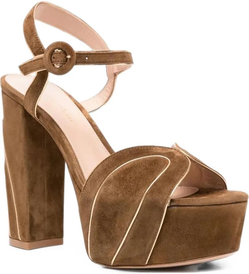 Gianvito Rossi piped suede platform sandals Bruin - Foto 2