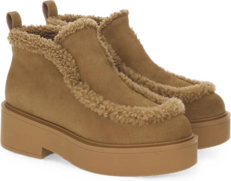 Gianvito Rossi Suède enkellaarzen met lammy afwerking Beige - Foto 3