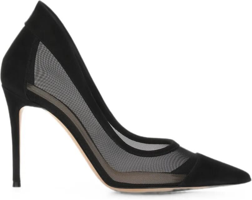 Gianvito Rossi Suède pumps met mesh Zwart