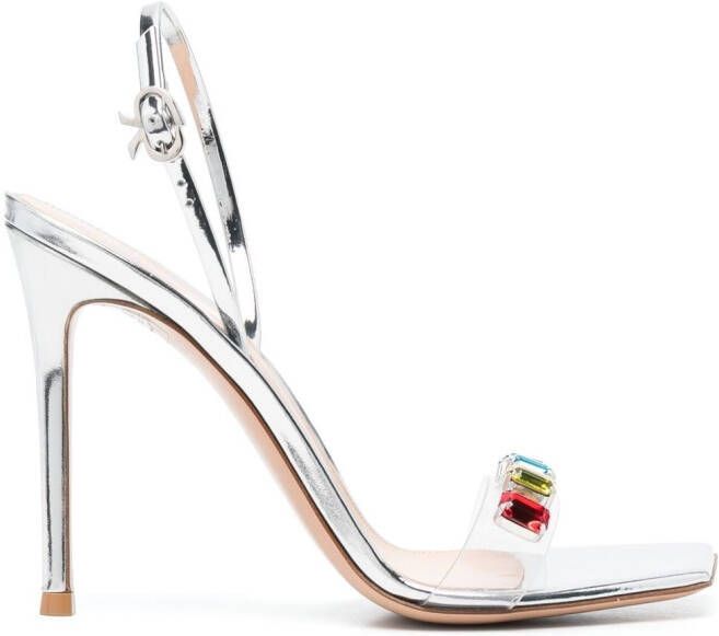 Gianvito Rossi Ribbon Candy 105mm sandalen verfraaid met kristallen Zilver