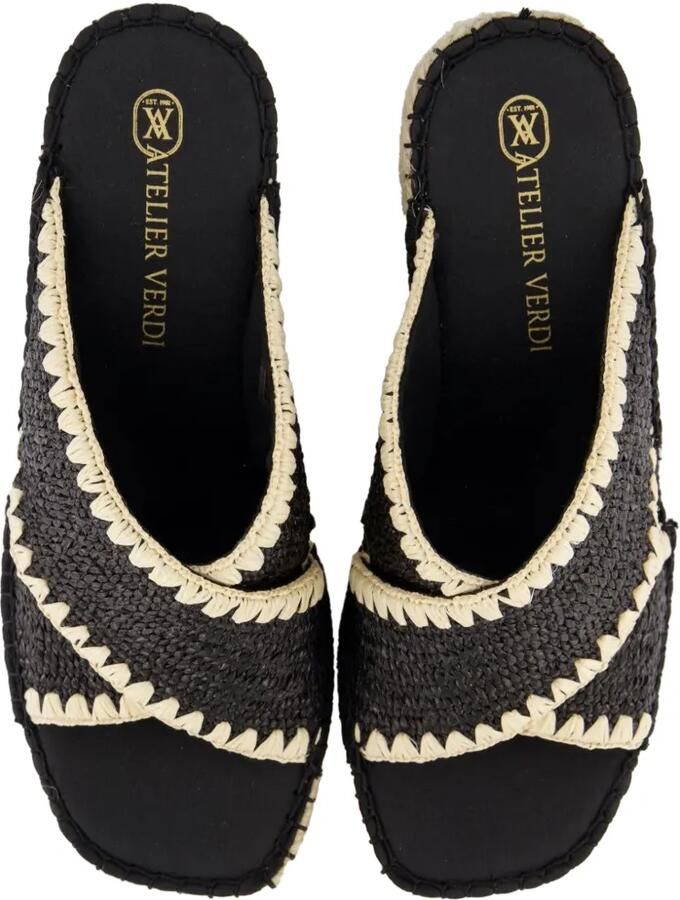 Gibaldi Sofia sandalen met raffia-effect en gekruiste bandjes Zwart