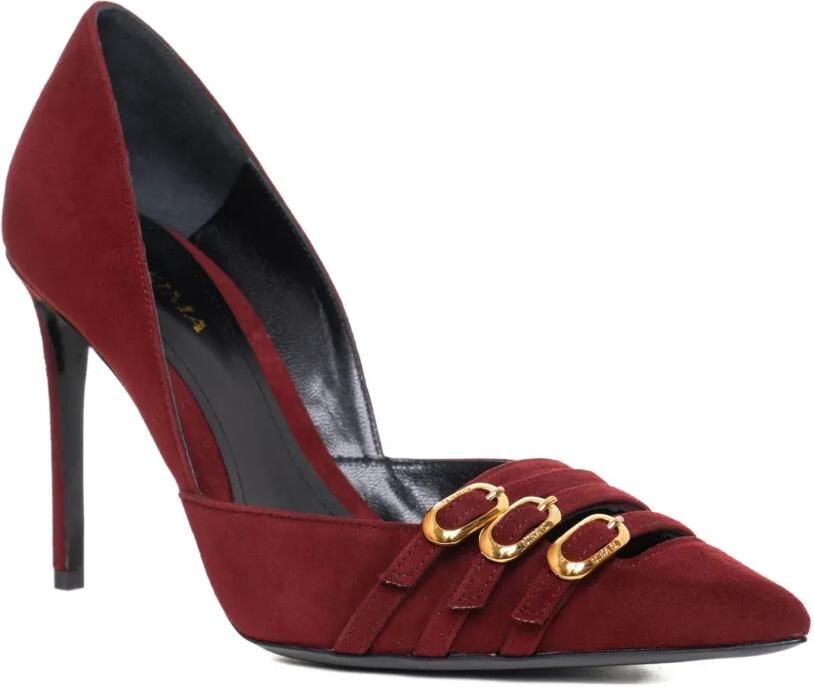 GINISSIMA 100 mm Gina suède pumps met gesp Rood - Foto 3