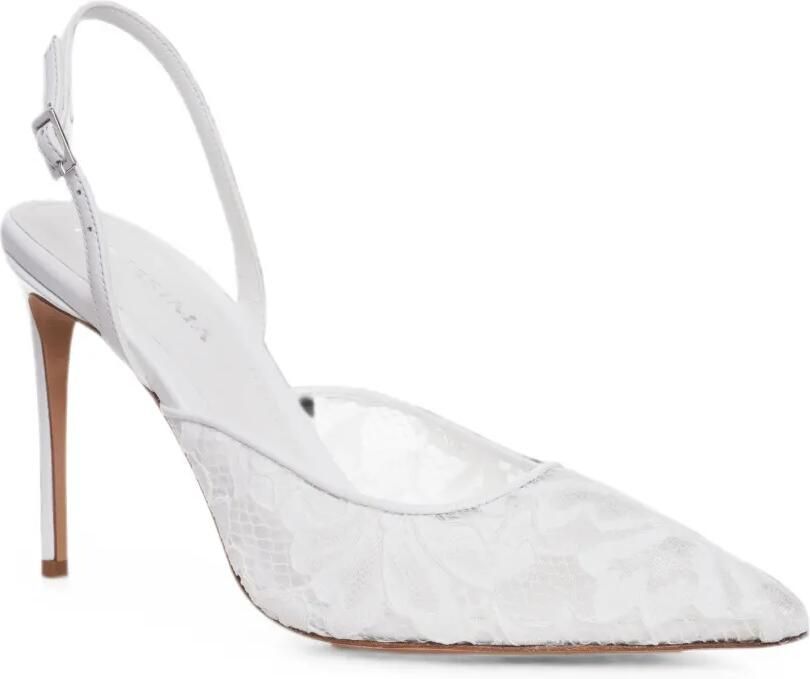 GINISSIMA Ines slingback pumps met bloemenkant Wit - Foto 3