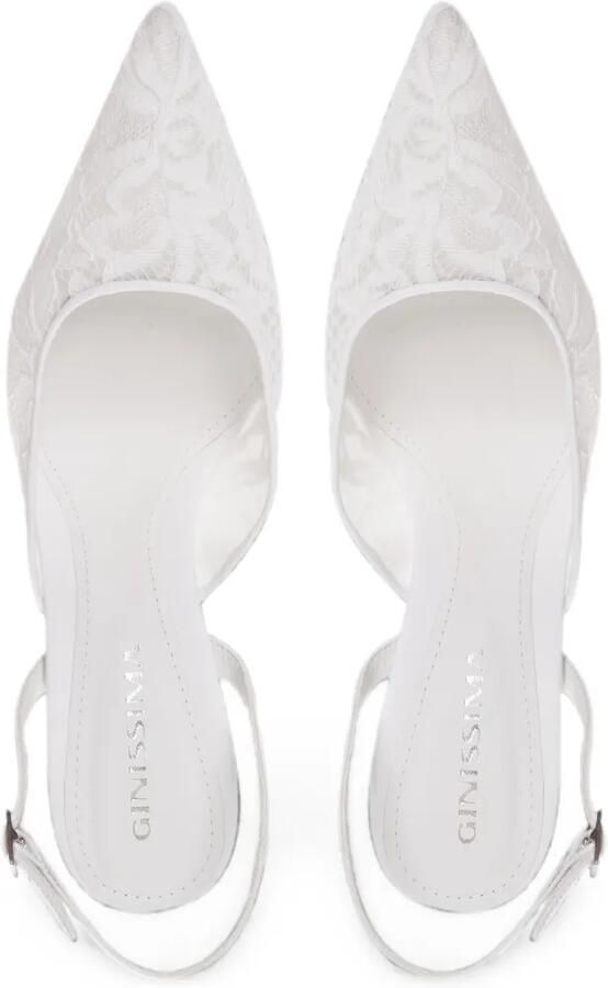 GINISSIMA Ines slingback pumps met bloemenkant Wit - Foto 4