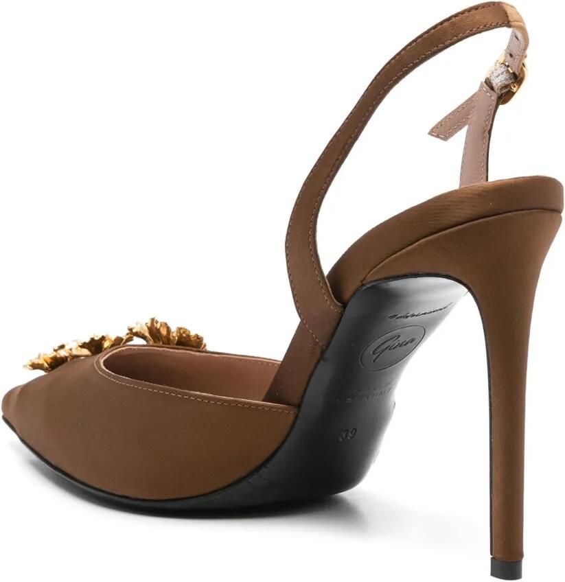 GINISSIMA x Moogu 100 mm pumps met bloemenpatch en hak Bruin - Foto 2