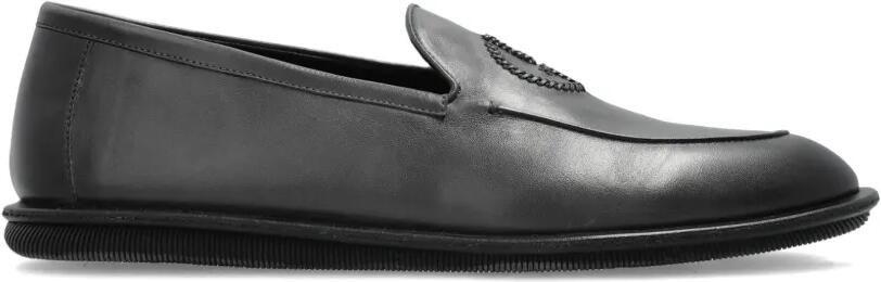 Giorgio Armani Leren loafers met geborduurd logo Zwart