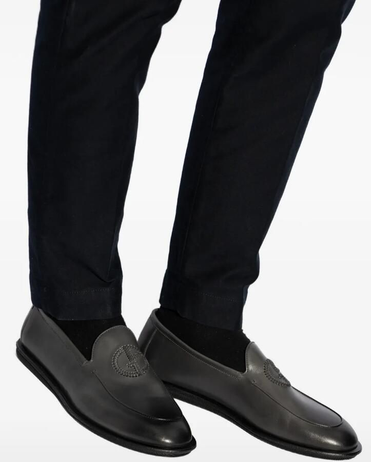 Giorgio Armani Leren loafers met geborduurd logo Zwart - Foto 2
