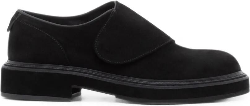 Giorgio Armani Suède slippers met klittenband Zwart