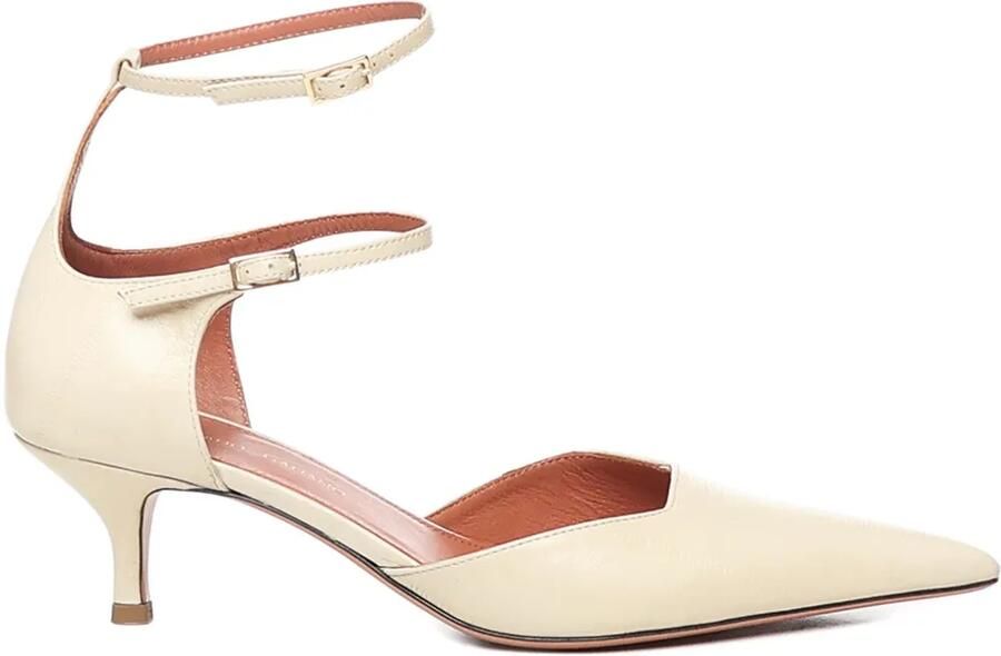 Giuliano Galiano 30mm Demi pumps met dubbele bandjes en puntige neus Beige