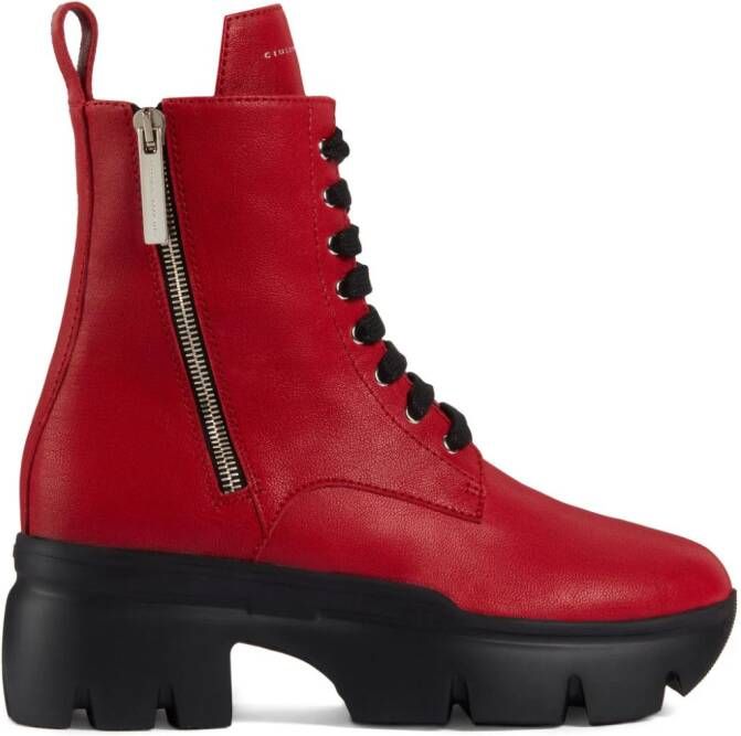 Giuseppe Zanotti Alanis leren veterlaarzen Rood