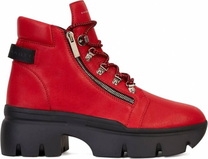 Giuseppe Zanotti Apocalypse Trek leren enkellaarzen Rood