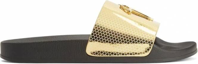 Giuseppe Zanotti Brett slippers met geometrische print Goud