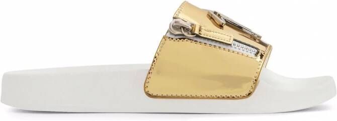 Giuseppe Zanotti Brett slippers met logo Goud