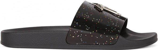 Giuseppe Zanotti Brett slippers met logo Zwart