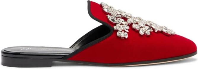 Giuseppe Zanotti Elsa fluwelen muiltjes Rood