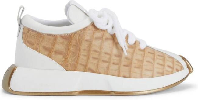 Giuseppe Zanotti Ferox sneakers met krokodillen-reliëf Beige