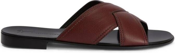 Giuseppe Zanotti Flavio leren slippers Bruin