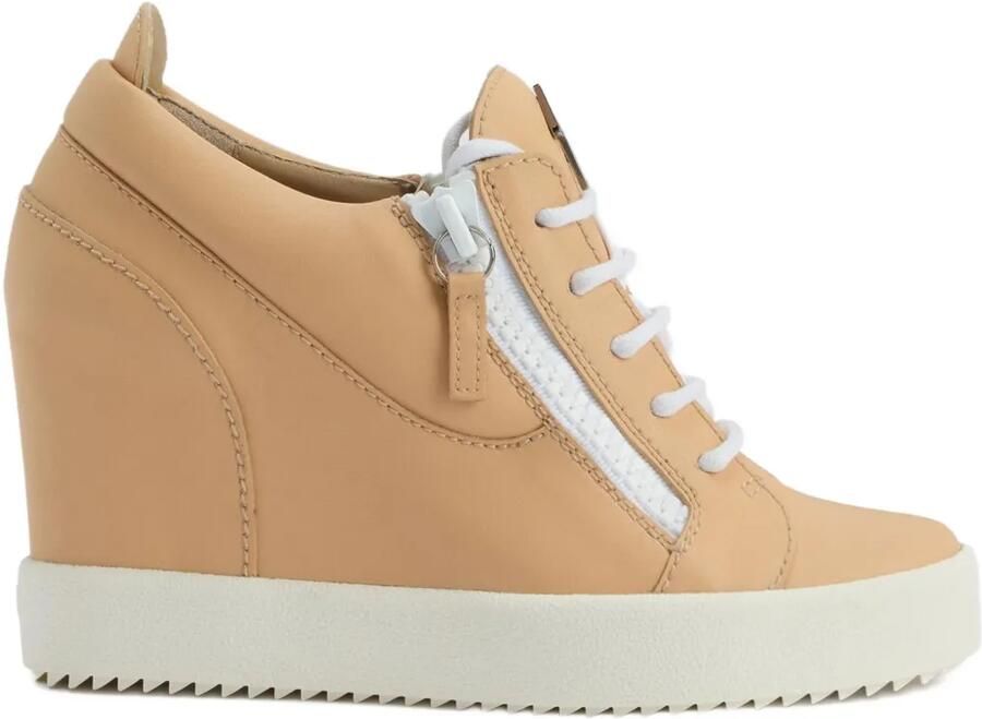 Giuseppe Zanotti 75 mm low-top sneakers met sleehak en rits Beige