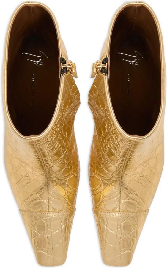 Giuseppe Zanotti 90 mm Janiee laarzen met krokodillenprint en vierkante neus Goud - Foto 3