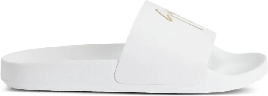 Giuseppe Zanotti Brett leren slippers met logo Wit